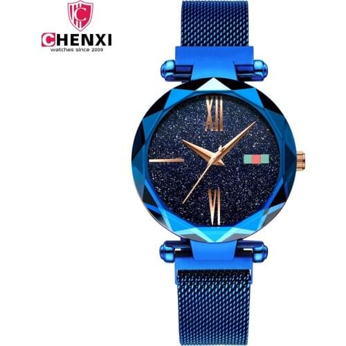 CHENXI Simple Trend Starry Sky Women Quartz Mesh Band Magnet Waterproof Watches Casual Party Elegant Dress Ladies Wristwatch