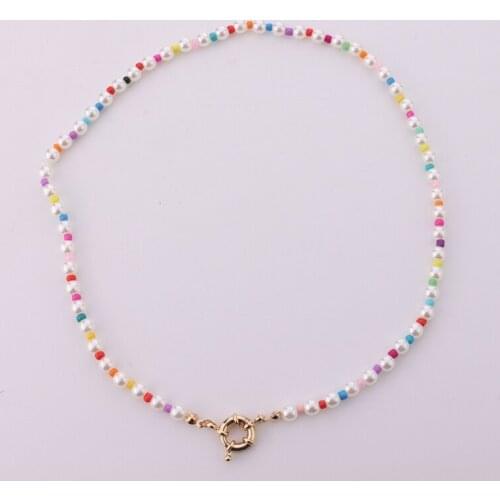 Women Girl Beaded Necklace Fashion Faux Pearl Choker Necklace Short Necklace Colorful Beaded Necklace Choker Jewellery