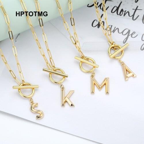 Toggle Clasp Capital Letter Initial Necklace For Women HipHop Gold A-Z Alphabet Pendant Necklaces Thick Chain OT Buckle Necklace