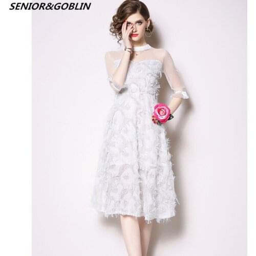 2019 New Arrival Spring Black Runway Tassel Feather Ball Gown Dress Summer Women Mesh Patchwork White Dress Vintage Vestidos