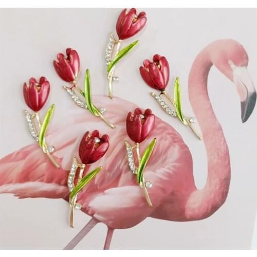 10pcs/lot Alloy Golden Red Tulip Brooch Buttons Pendants Ornaments Jewelry Choker Bridal Hair DIY Jewelry Accessories Handmade
