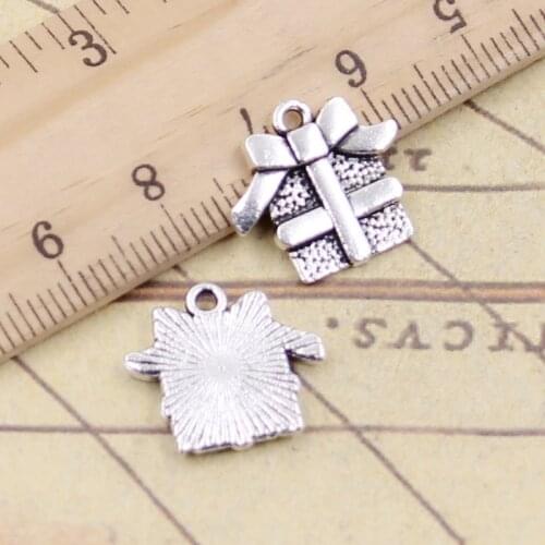 20pcs Charms Christmas Birthday Gift Box 15x16mm Tibetan Silver Color Pendants Antique Jewelry Making DIY Handmade Craft