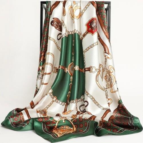 2021 Silk Shawl Square Scarf For Women Print Headband Foulard Satin Hijab Hair Bands Neckerchief Female Head Wraps Bandana