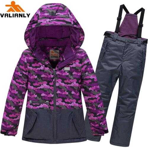 2021 VALIANLY Girls Ski Suit Children Ski Jacket + Pants Girls Winter Ski Sets Snow Suits Waterproof Kids Warm Snowboarding Sets