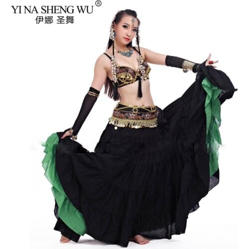 4 Pieces Tribal Belly Dance Clothes for Women Outfit Set Antique Bronze Beads Bra Belt Skirts Gypsy Dance Costumes For Women New