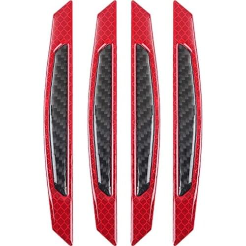 4Pcs Super Red Reflective Stickers Black Carbon Fiber Strips Car Side Door Edge Bumper Anti-Scratch Protection Guards Trim Stick