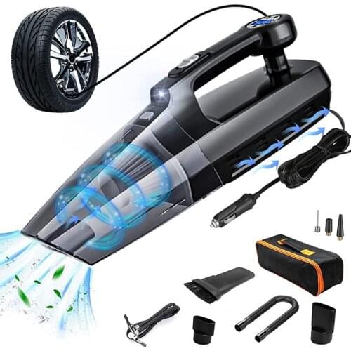 4 in 1 Car Vacuum Cleaner Tire Inflator 7000PA High Power Suction Wet/Dry Portable Vacuum Cleaner with LCD Display