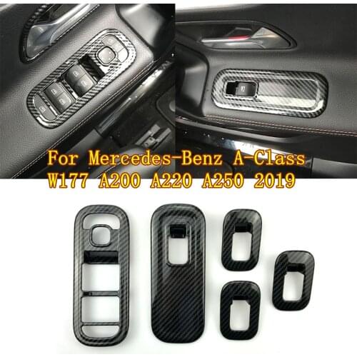 5-piece ABS door and window switch cover trim set carbon fiber shape suitable for Mercedes-Benz W177 A-Class A200 A220 A250 2019