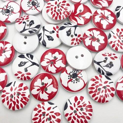 50pcs Flowers Buttons 2 Holes Wooden Buttons Sewing Buttons Craft Scrapbooking Clothing Accessories WB731