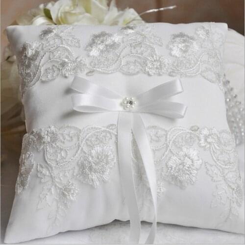 New Arrivals 2015 Ivory Satin Diamante Flower Wedding Ring Pillow 20cm x 20cm wedding decorations supplies