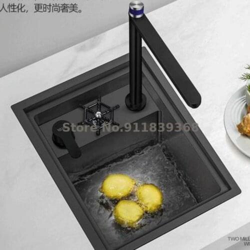 Black Nano Hidden Small Single Tank Island Bar Counter Cup Washer Lifting Cover Invisible Sink