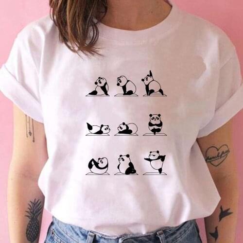 Cartoon Panda Series T shirts Women Red Panda Is Exercising Printed Vetement Casual Y2k Clothes Comfy Casual Loose Tshirt