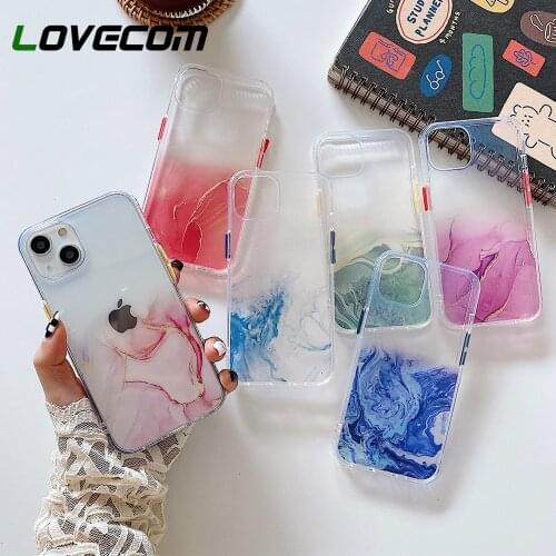 Gradient Watercolor Marble Clear Phone Case For iPhone 13 12 11 Pro Max Mini XS Max XR X 8 7 Plus Shockproof Soft Bumper Cover