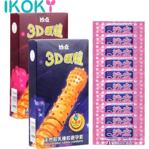 IKOKY 10Pcs/Box Latex Penis Sleeve G Spot 3D Big Particles Spike Dotted Much Oil Cock Condom Ejaculation Delayed