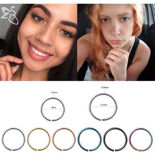 ZS 6 Pcs/lot Stainless Steel Nose Rings 20g Helix Daith Lip Ear Piercings Septum Clicker Ear Tragus Body Piercing Jewelry Nariz