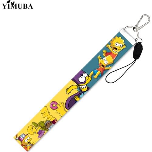 Comics Family Life Hand Rope Ribbon Keychain Fun TV Series Cartoon Character Print Short Lanyards Car Key Chain Bag Pendant Gift