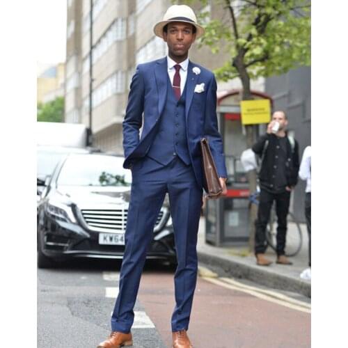 Costume Homme Navy Blue Mens Tuxedos 3 Pieces Slim Fit Wedding Suits Set Notched Lapel Terno Masculino Blazer Jacket+Pant+Vest