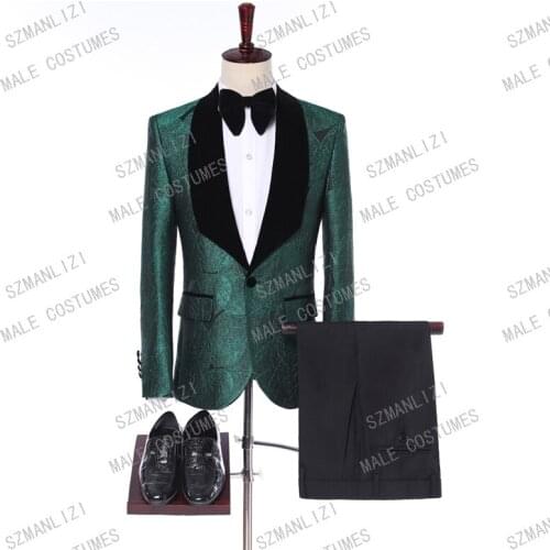 Groom Suit Wedding 2019 Custom Made Green Shine 2 Piece Men Suits With Pants Shawl Lapel Costume Homme Mariage Formal Men Suit