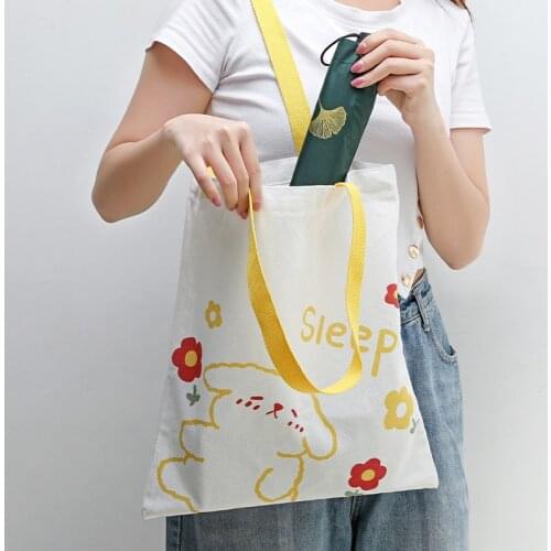 Fashion Women Canvas Shoulder Bag Cartoon Print Ladies Shopping Bags Cotton Cloth Fabric Handbags Tote Books Bag Student