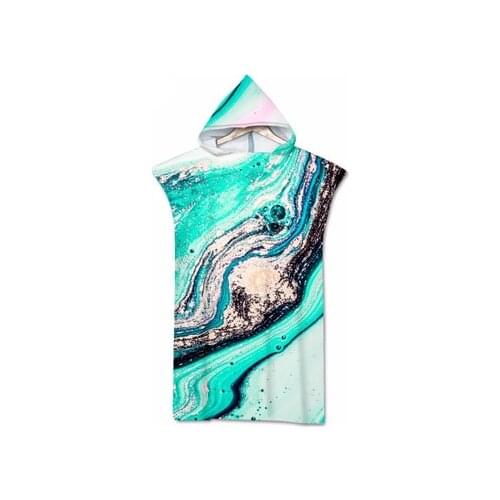 Fashion Sea Waves Pattern Quick Drying Changing Robe Beach Surf Poncho Towel Hooded Bath Towel With Cloak Bathrobe For Adult