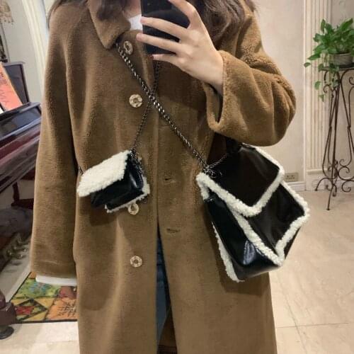Fashion Design Women Plush Purse Handbags Winter Lamb Wool Female Furry Chain Shoulder Messenger Bags Luxury Ladies Casual Tote
