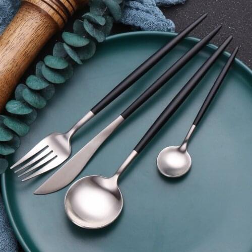 Dinnerware Set Stainless Steel Black Silver 5pcs Knife Fork Tea Spoon Cutlery Set Golden Flatware Gold Tableware Dropshipping