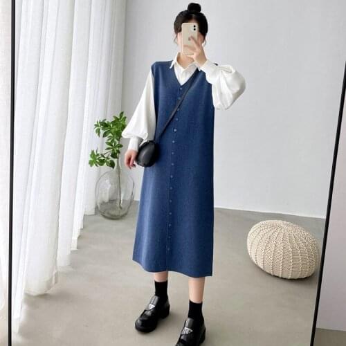 2021 New Autumn And Winter Knitwear Women Outer Wear Sleeveless Mid-Length Loose Knit Vest Dress Fashion Wild Sweater Tops M294