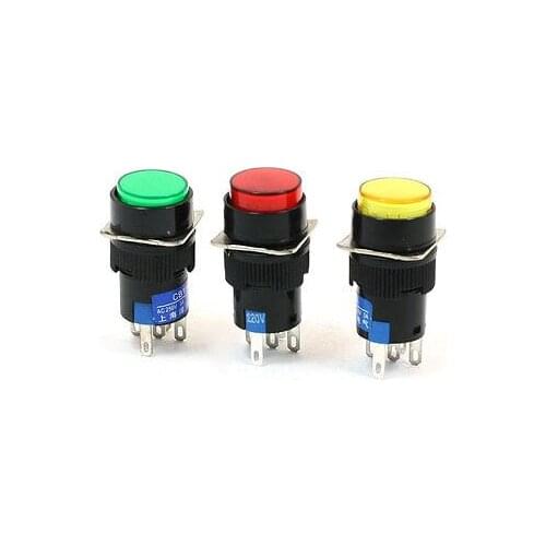 NO NC Neon Light 5 Pin Round Self Lock Pushbutton Switch AC 220V