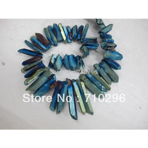 Wholesale 3strings/lot Titanium Coatted Rough Quartz Rock Crystal Point Beads Jewelry necklace pendant diy findings16"/string