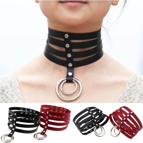 Sex Shop BDSM Choker Bondage Gear Fetish BDSM Bondage Gear Collar Metal Black Leather Collar Bondage Harness Necklace