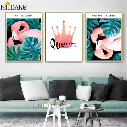 Nordic Posters and Prints Canvas Painting Art Flamingos The Queen Quote Canvas Poster for Living Room Wall Art Decor Home Decor