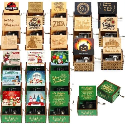 Wooden Carved Jurassic Park Sailor moon Simpsons Musical Box Hand Cranked Love Mom To my Daughter Music Box Valentines Day Gift