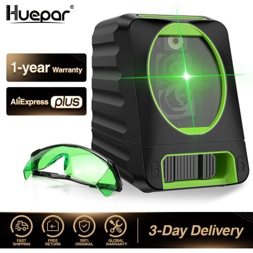 Huepar Self-leveling Vertical & Horizontal Lasers Green Beam Cross Line Laser Level 150 Degree+Huepar Laser Enhancement Glasses