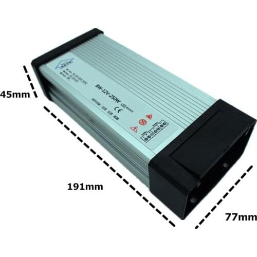 Led Driver AC100-240V to DC 12V 20A 250W High Power Adapter for LED Strip light Supply Transformer waterproof outdoor Led driver