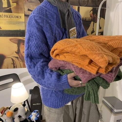 Korean Trendy Streetwear Male Solid Sweater Men Sweaters 2021 Autumn Winter Warm Fashion Mens Pullovers Fit Knitted Casual Loose