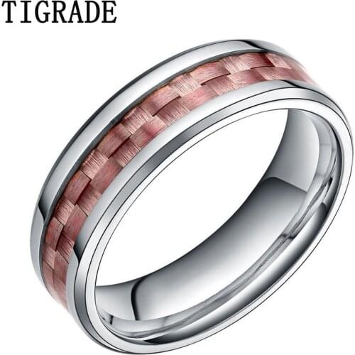 Tigrade 6mm Carbon Fiber Silver Color Titanium Ring Men High Polished Engagement Wedding Band Men Finger Bagues SIZE 5-9