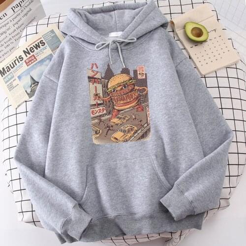 New Hamberger Monster Bergerzilla Printing Male Hoody Fleece Autumn Clothing Thick Winter Men Hooded Oversized Loose Sweatshirt