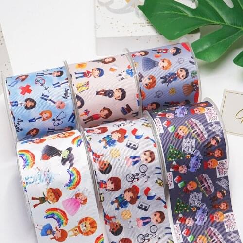 DIY Craft Supplies Cartoon Printed Grosgrain Satin Ribbon 50 Yards, Planar Resins 30 Pieces. MR-53925