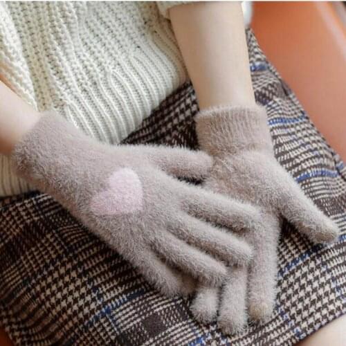 Woman accessories Winter Women Knitted Touch gloves plus velvet thick warm love touch screen Mittens winter riding Mittens D24