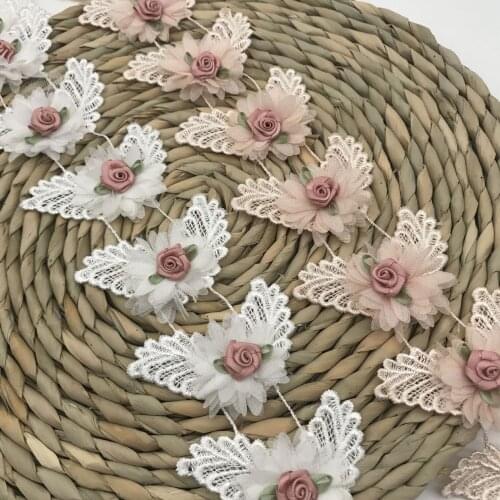1 yards 7.5cm wide Lace Hollow 3D Daisy Flower Pearl Beaded Water-Soluble Ribbon for Diy Craft Bow Gift Flowers Packaging Decor