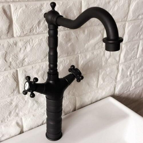 Tall Black Oil Rubbed Brass Swivel Spout Double Cross handles Kitchen Bar Bathroom Vessel Sink Basin Faucet Mixer Tap anf345