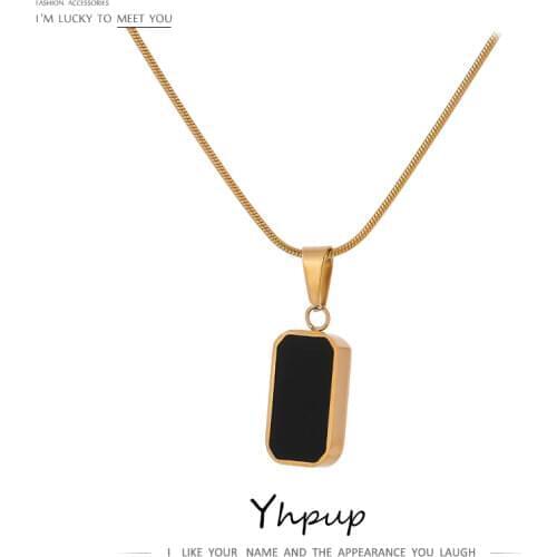 Yhpup Double-Sided Black White Enamel Natural Shell Pendant Necklace for Women Stainless Steel Metal Choker Necklace Gift 2021