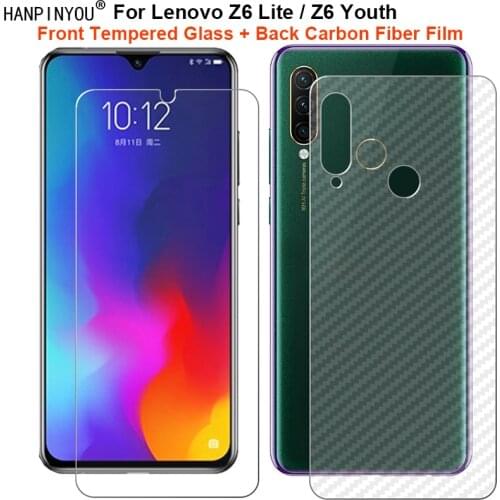 For Lenovo Z6 Lite / Z6 Youth 1Set= Soft Back Carbon Fiber Film + Ultra Thin Clear Premium Tempered Glass Front Screen Protector