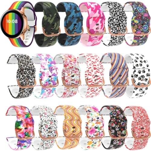 20mm 22mm Sport Silicone Strap for Samsung Galaxy Watch Active2 42mm 46mm Flower Print Replacement Bracelet Band for Gear S2 S3