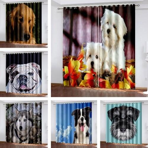 3D Cute Cure Multi-breed Puppy Animal Pattern Blackout Curtain Kit, Suitable for Home Curtains In Living Room and Bedroom