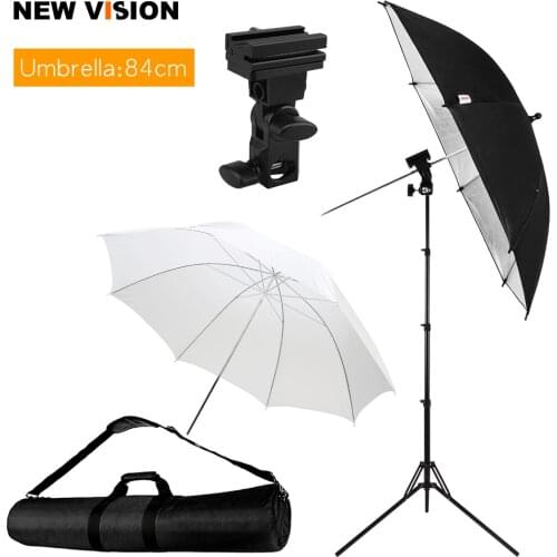 4 Section 180cm Folding Light Stand + 33" Soft light & Reflective Umbrella + Hot Shoe Adapter + Carrying Bag