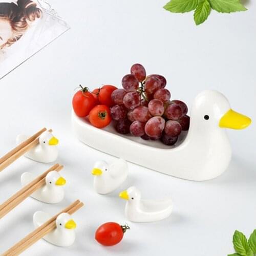 6Pcs/Set Creative Ceramic Chopstick Holders Creative Small Sturdy Duck Chopstick Rack Fork Holders for Home Chopstick Rest Stand