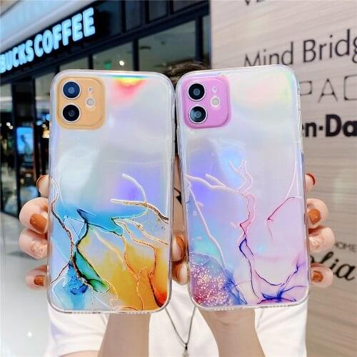 Watercolor Marble Phone Case For Samsung Galaxy S21 FE S21 Plus A52 A12 A22 A72 A32 5G Soft Silicone Cases With Laser Cardboard