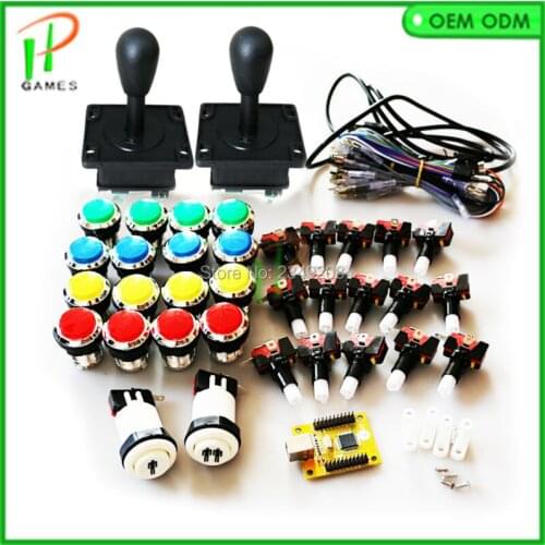 Arcade DIY KIT FOR 2 players PC PS3 USB Control chip to HAPP style joystck,LED Chrome Plated illuminated push button interface
