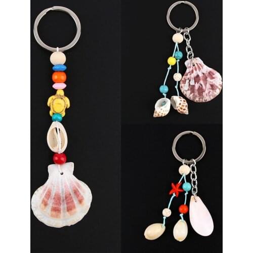 1Pc Natural Shell Scallop Snail Keychain Beach Summer Day Pendant Key Ring Gift For Women Girls Jewlery Wholesale